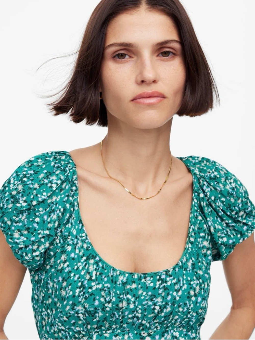 Madewell Ruched Scoopneck Midi Dress in Floral Kelly Green size 8 NWT - Picture 7 of 8